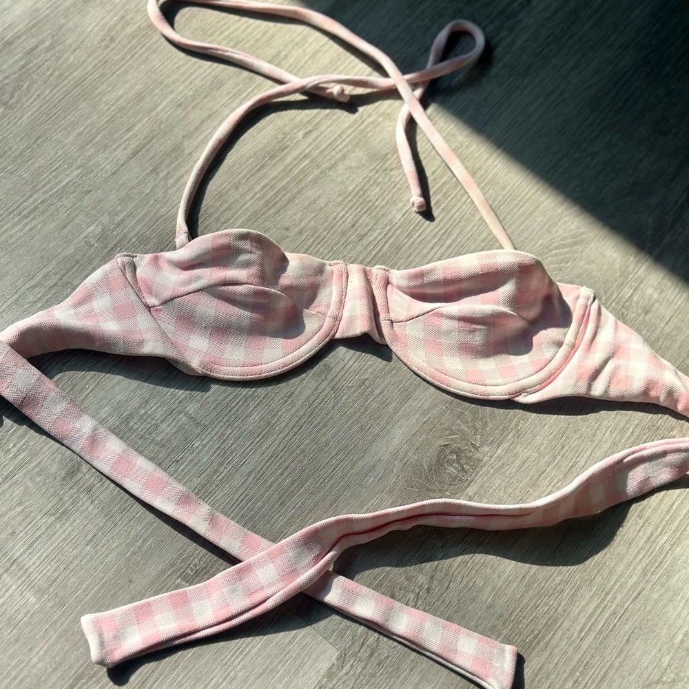 Frankie's Bikinis Pink Gingham Underwire Bikini Top